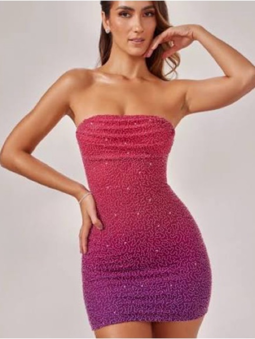 NWT Oh Polly Basel Ombre Beaded Mini Dress in Pink to Purple